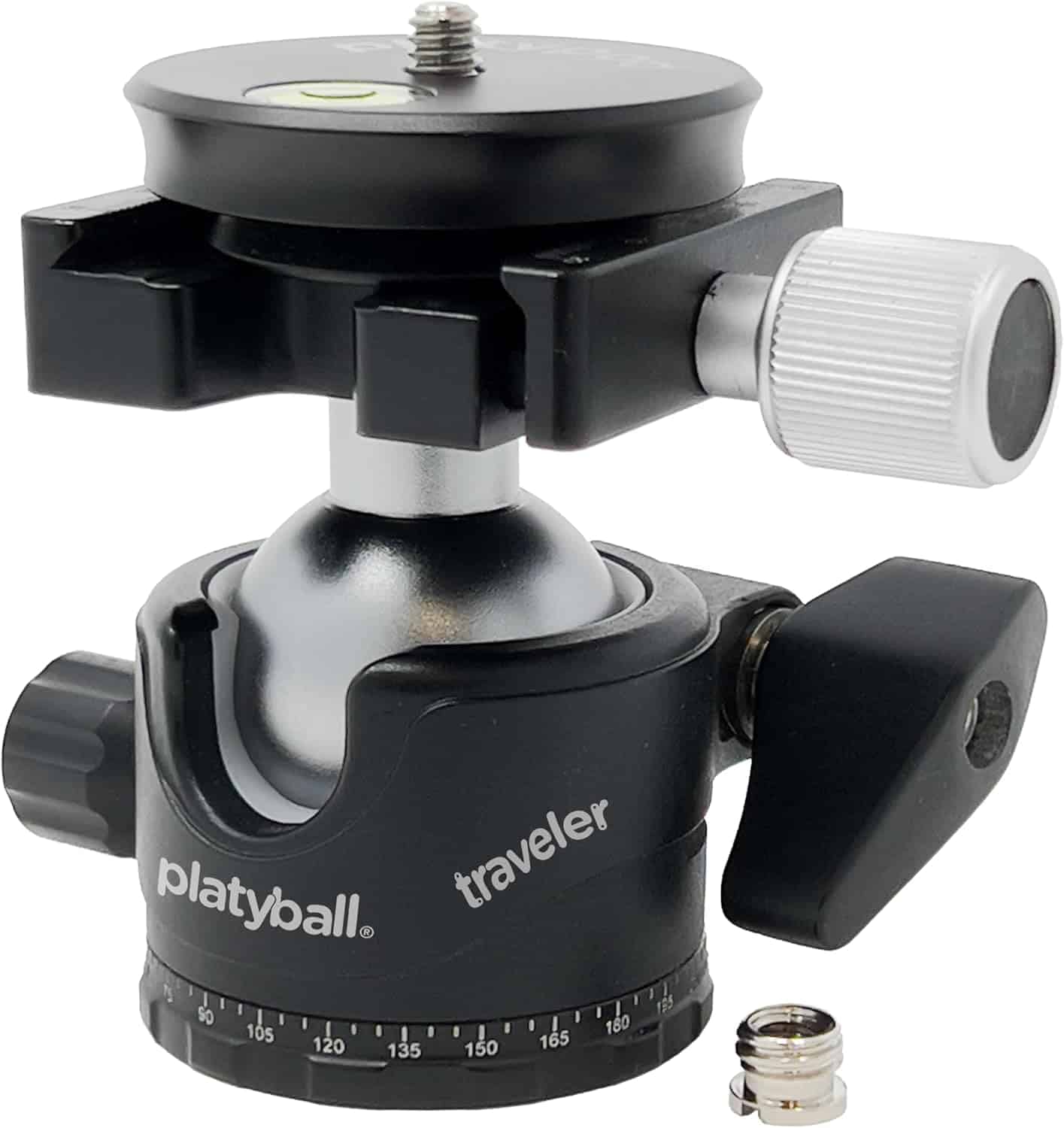 A compact, lightweight ball head designed to work with Platypod base plates or tripods, offering flexible positioning for travel photography.